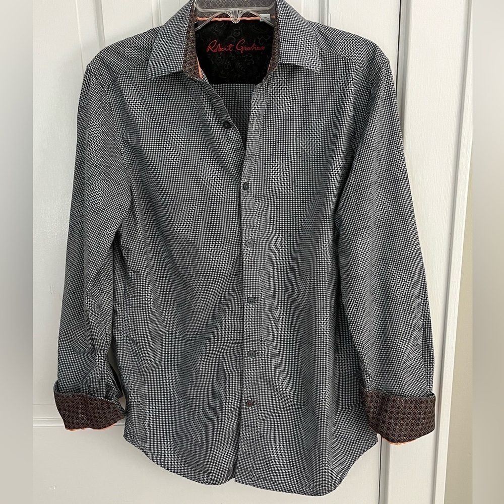 Robert Graham 100% Cotton Black White Psychedelic Button Down Shirt Size Small
